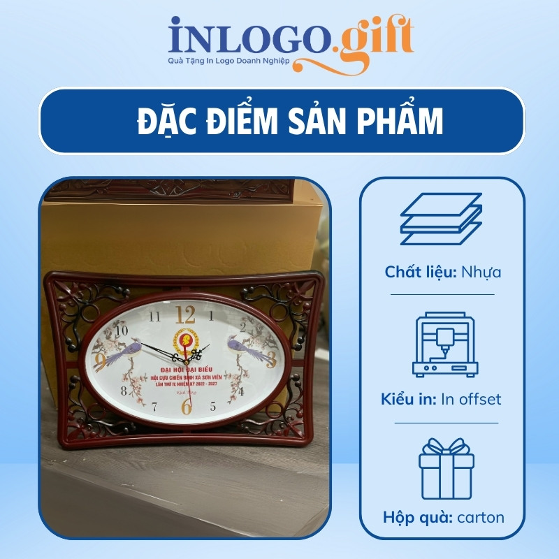 In logo lên đồng hồ treo tường quà tặng Đại hội số in ĐHT-18