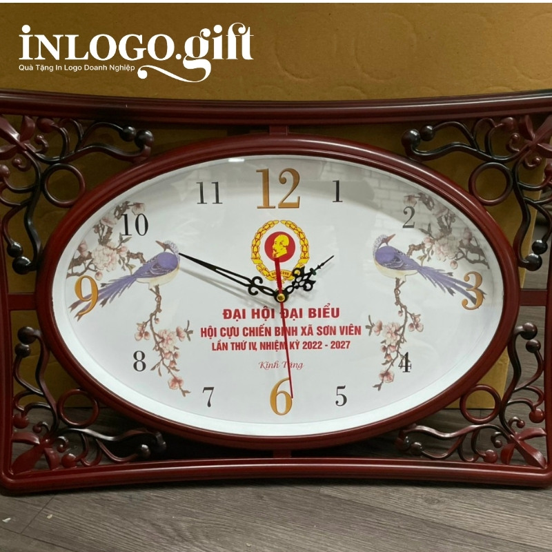 In logo lên đồng hồ treo tường quà tặng Đại hội số in ĐHT-18
