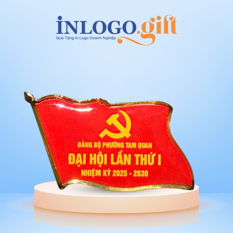 Quà tặng Đại Hội huy hiệu in logo đổ keo màu đỏ HH-05