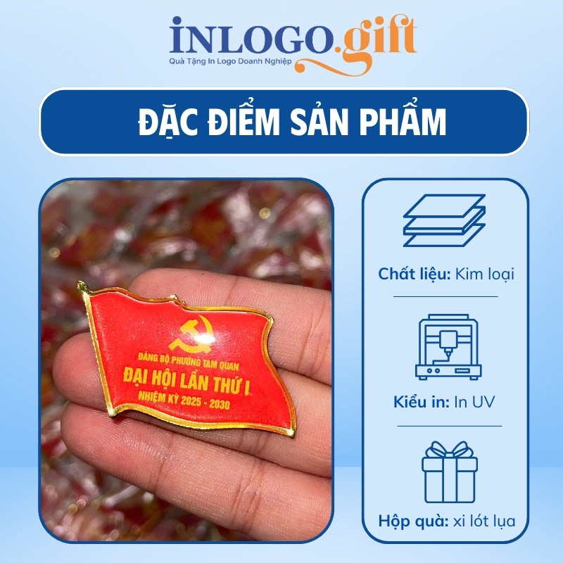 Quà tặng Đại Hội huy hiệu in logo đổ keo màu đỏ HH-05