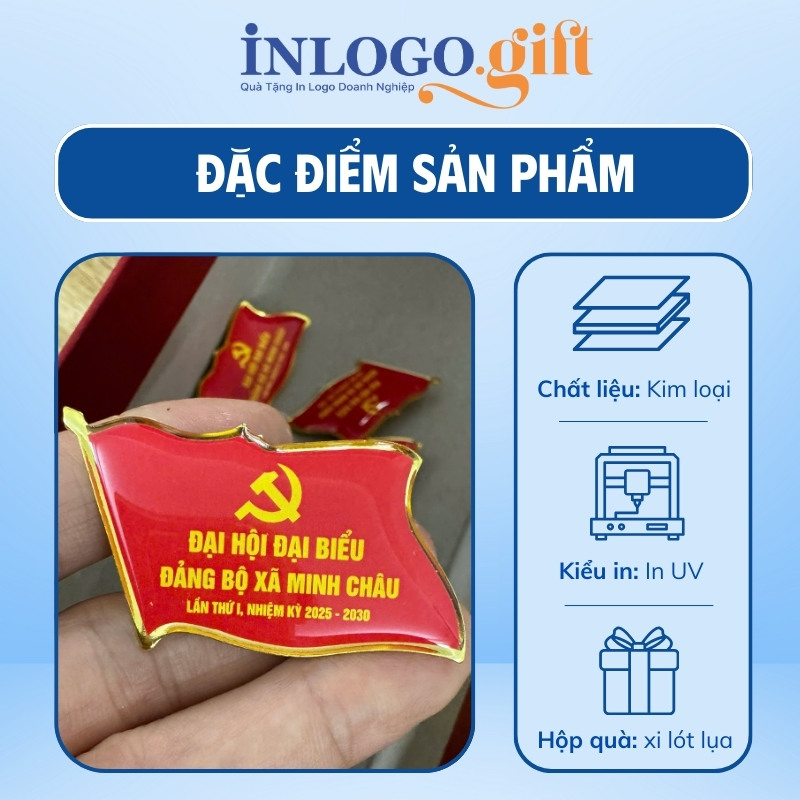 In logo lên huy hiệu quà tặng Đại Hội đổ keo màu đỏ HH-06