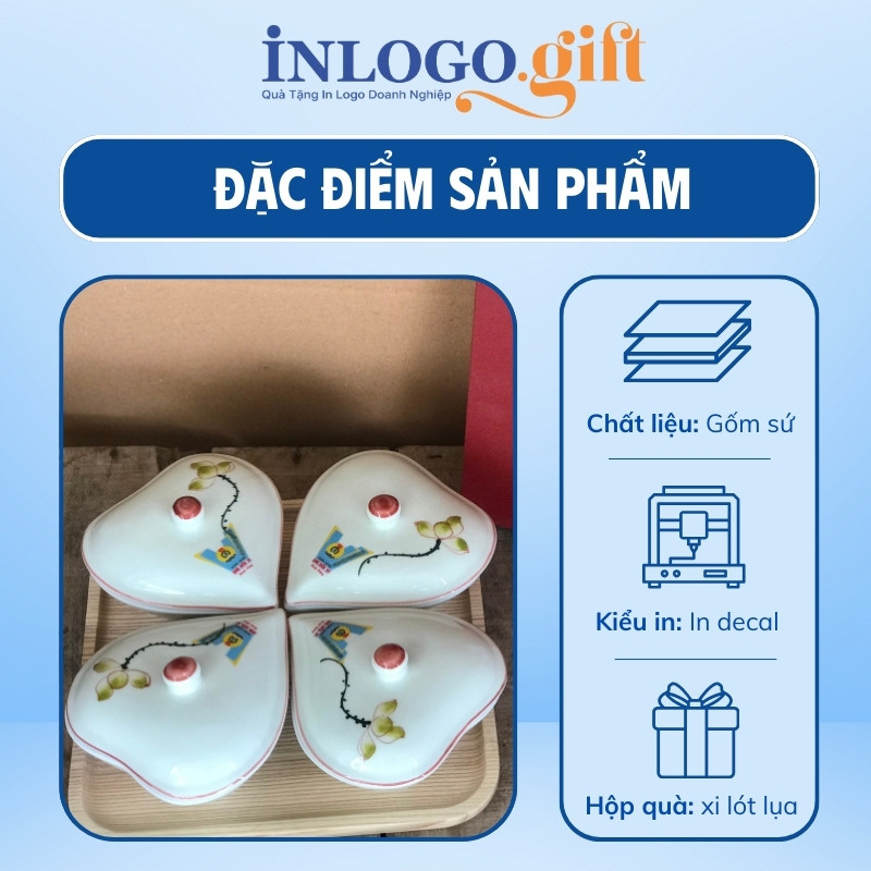 Khay mứt quà tặng Đại hội in logo tim 4 cánh hoa sen KM-07