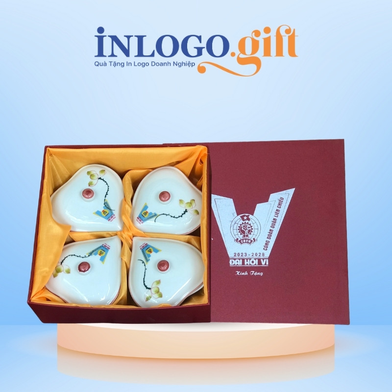Khay mứt quà tặng Đại hội in logo tim 4 cánh hoa sen KM-07