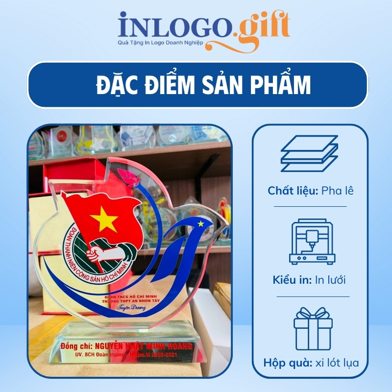 Kỷ niệm chương quà tặng Đại Hội in logo pha lê KNC-11