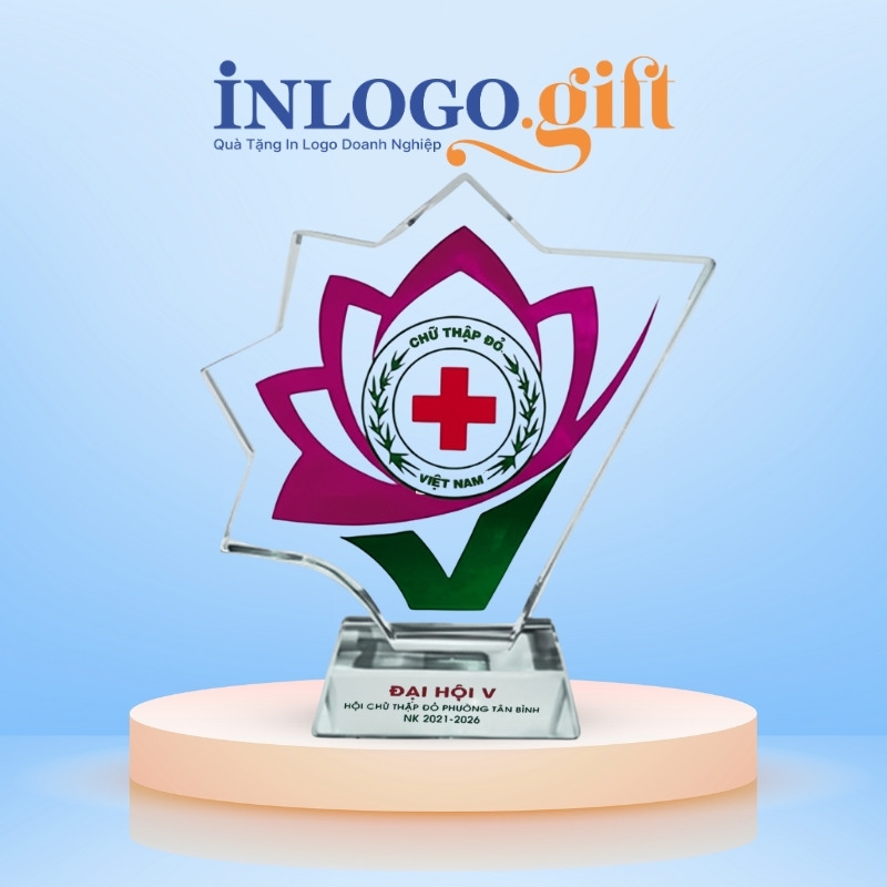 In logo lên kỷ niệm chương quà tặng Đại Hội pha lê KNC-12
