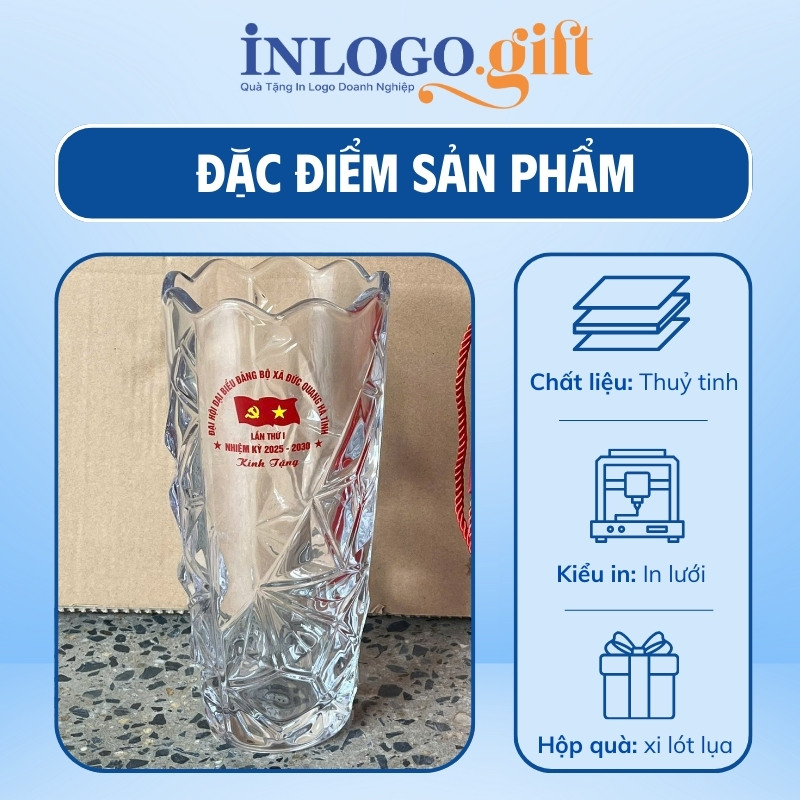 Lọ hoa nhiệt quà tặng Đại hội in logo dáng ly miệng loe 30cm LH-04