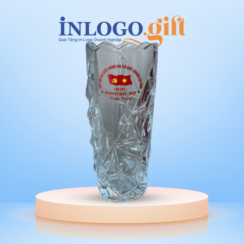 Lọ hoa nhiệt quà tặng Đại hội in logo dáng ly miệng loe 30cm LH-04