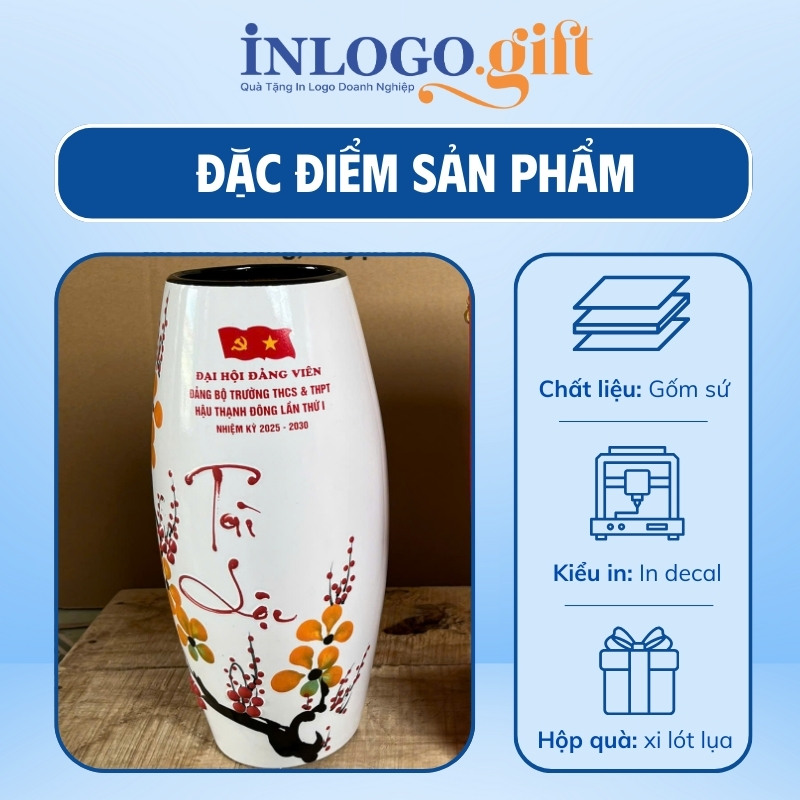 Quà tặng Đại Hội in logo bình hoa dáng bom hoa đào LH-19
