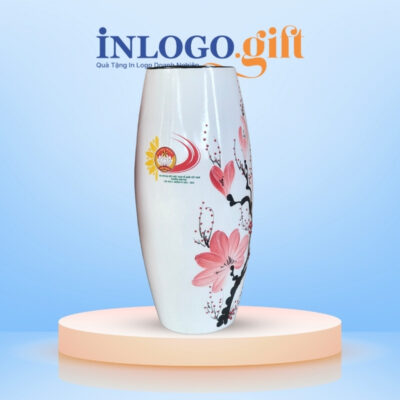 Lọ hoa quà tặng Đại Hội in logo dáng bom hoa đào LH-20