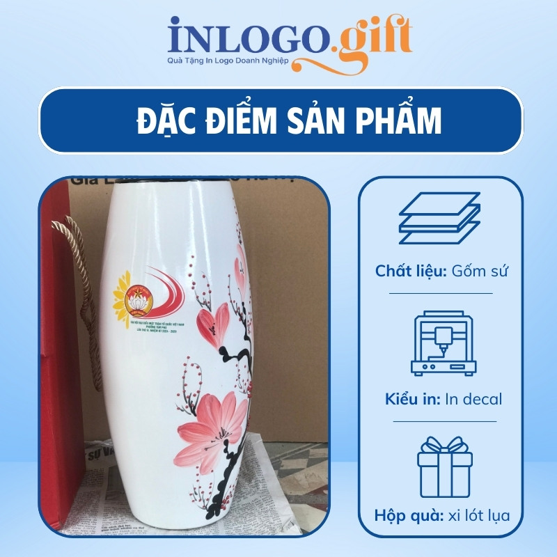 Lọ hoa quà tặng Đại Hội in logo dáng bom hoa đào LH-20