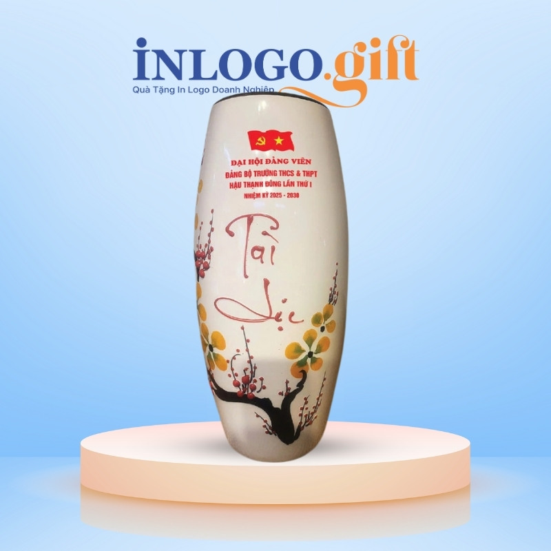 Quà tặng Đại Hội in logo bình hoa dáng bom hoa đào LH-19