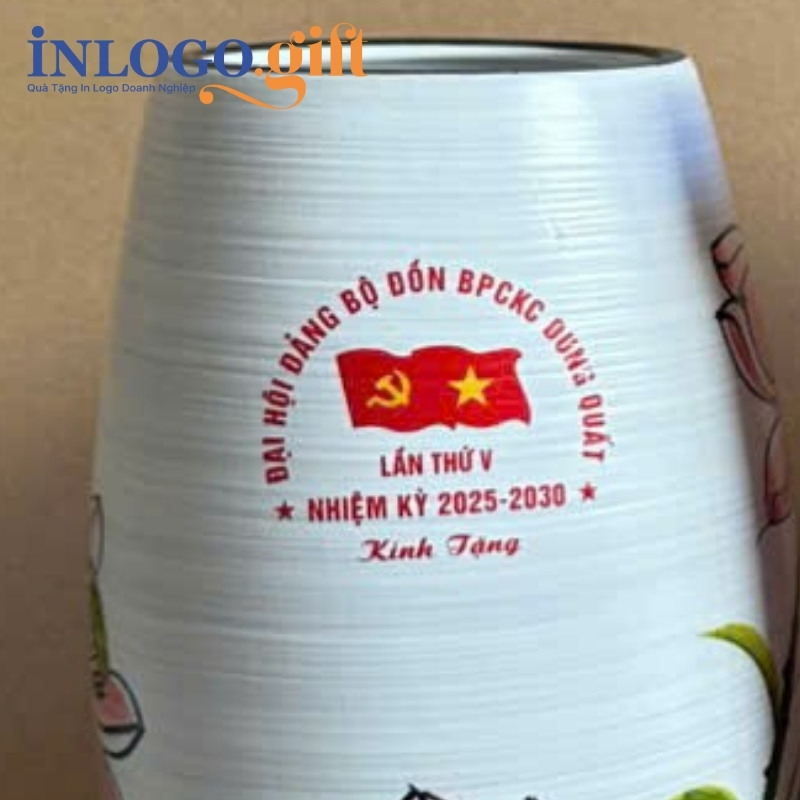 Quà tặng Đại Hội in logo bình hoa dáng bom hoa sen LH-21