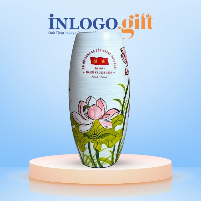 Quà tặng Đại Hội in logo bình hoa dáng bom hoa sen LH-21
