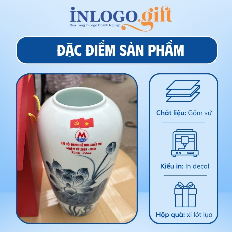 Quà tặng Đại Hội lọ hoa in logo dáng phích sen xanh LH-18