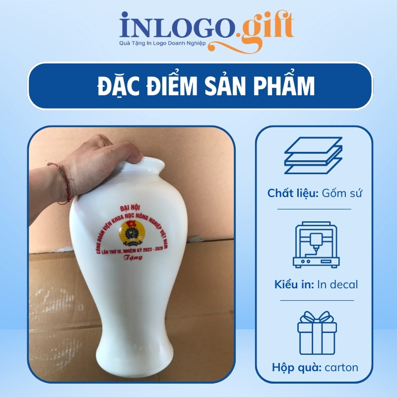 Lọ hoa quà tặng Đại Hội in logo màu trắng LH-17