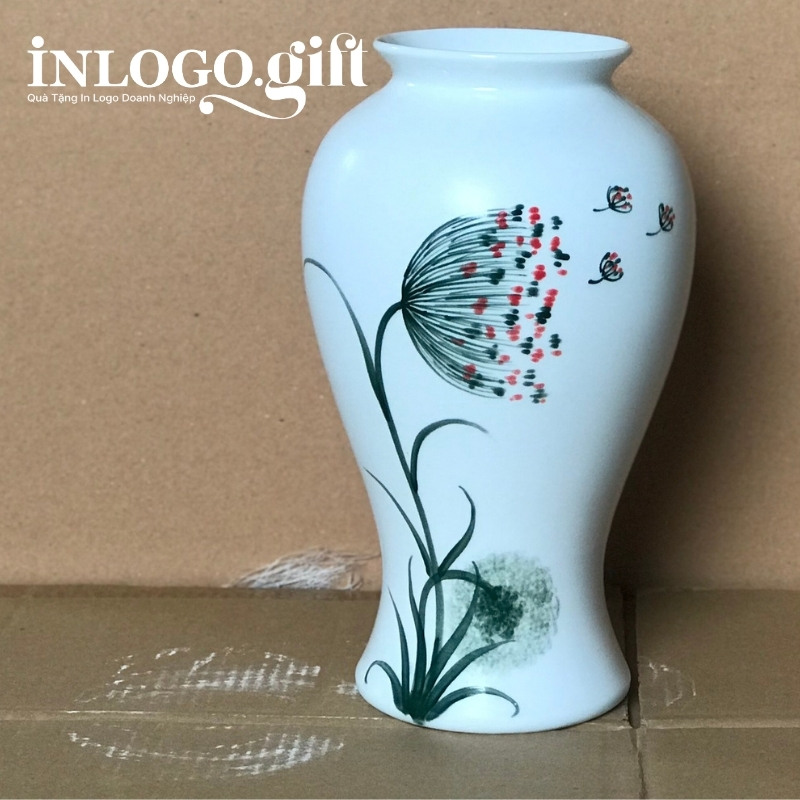 Lọ hoa quà tặng Đại Hội in logo màu trắng LH-17