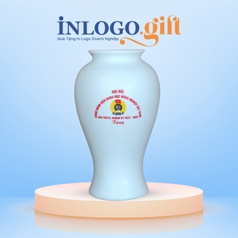 Lọ hoa quà tặng Đại Hội in logo màu trắng LH-17