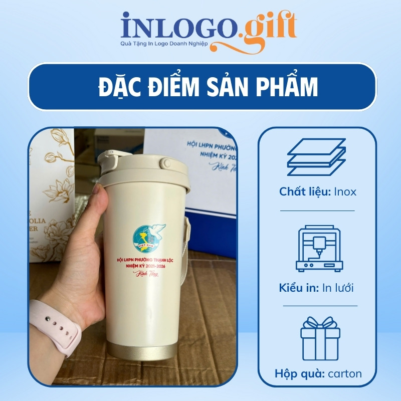 Ly giữ nhiệt quà tặng Đại hội in logo thương hiệu Flower 500ml LGN-13