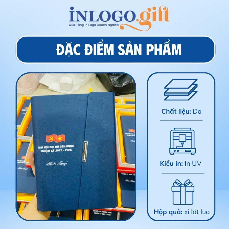 Sổ da quà tặng Đại Hội in logo còng 3 khúc chéo SD-07