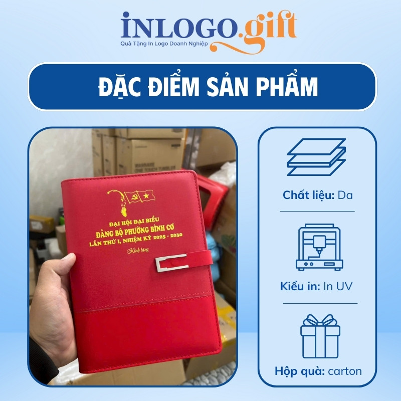 Sổ da in logo quà tặng Đại Hội dán gáy SD-10