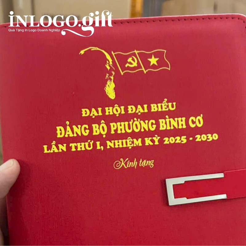 Sổ da in logo quà tặng Đại Hội dán gáy SD-10