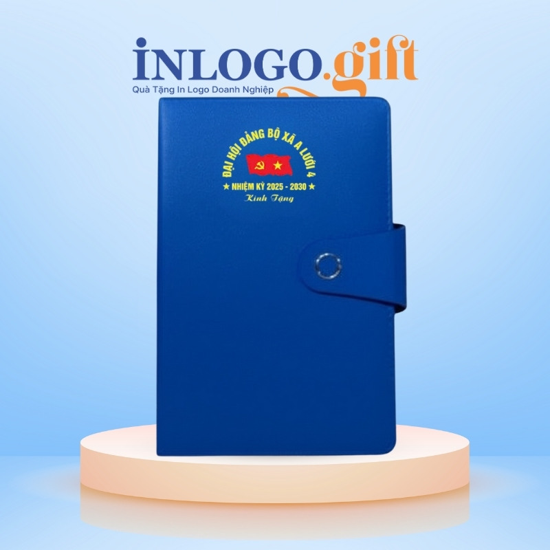 In logo lên sổ da quà tặng Đại Hội dán gáy khuy bấm SD-09
