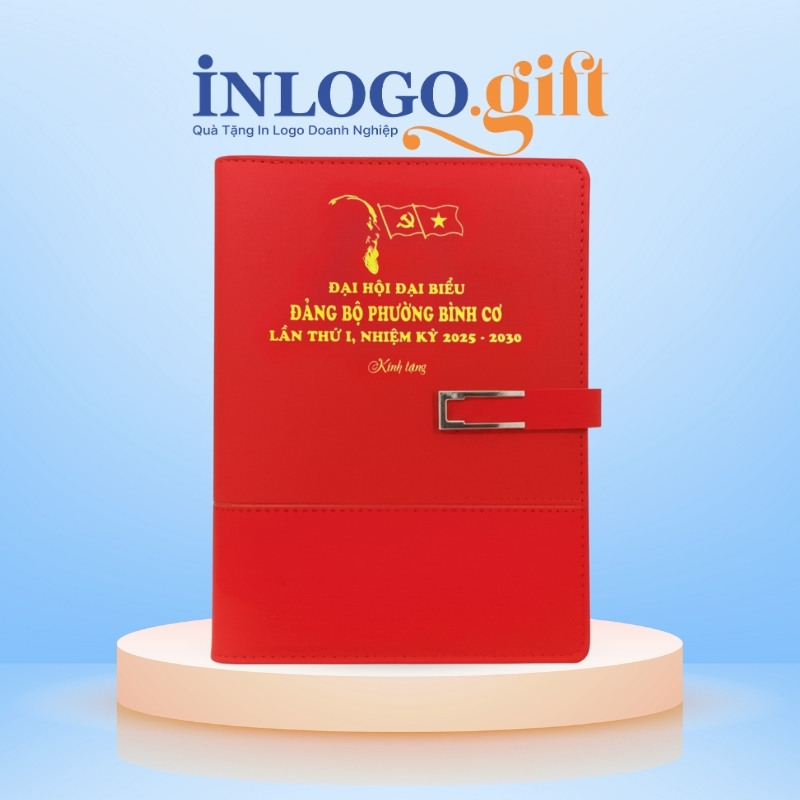 Sổ da in logo quà tặng Đại Hội dán gáy SD-10