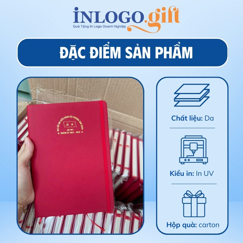 Quà tặng Đại Hội in logo sổ da màu đỏ SD-08
