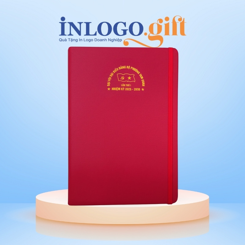 Quà tặng Đại Hội in logo sổ da màu đỏ SD-08