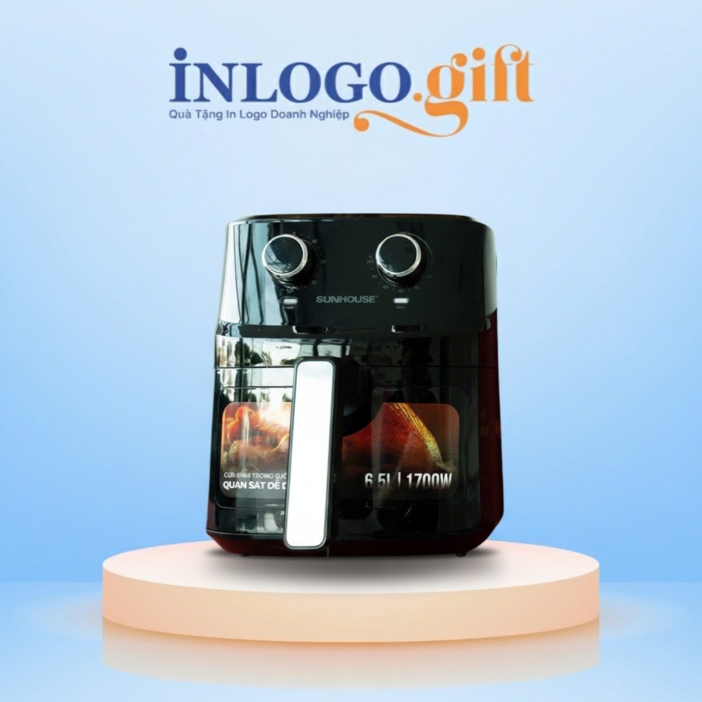 Nồi chiên không dầu Sunhouse in logo là món quà thiết thực trong căn bếp hiện đại.