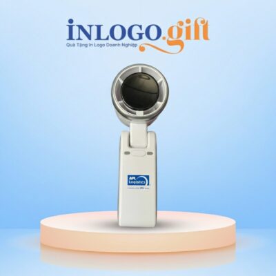 Quạt điện cầm tay in logo màu trắng có dây đeo