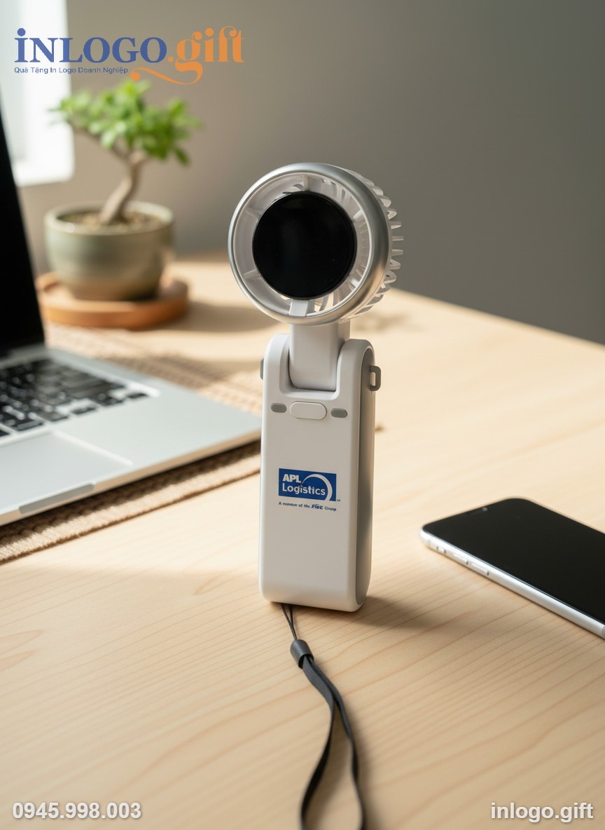 So sánh kích thước nhỏ gọn của quạt điện cầm tay với các vật dụng văn phòng khác