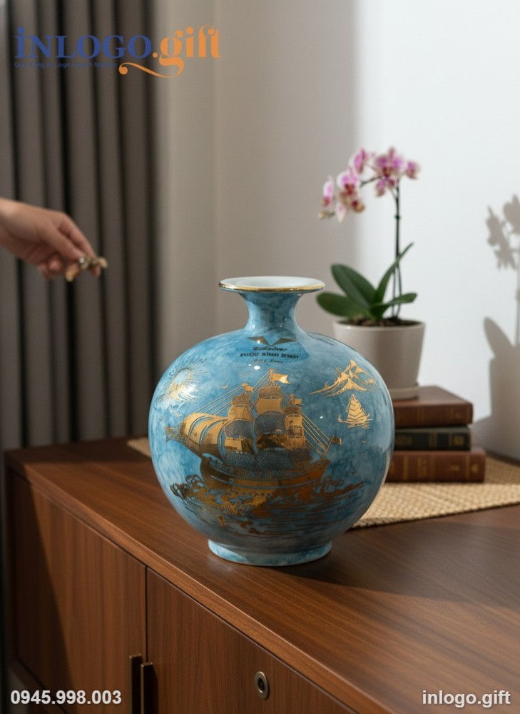 Mặt sau của bình hút lộc với dòng chữ thư pháp Thuận Buồm Xuôi Gió.