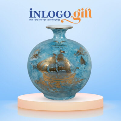 Bình hút lộc in logo màu xanh loang hoạ tiết thuận buồm xuôi gió vàng kim BHL-12