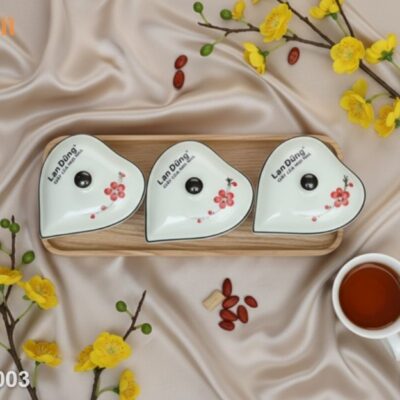 Hũ Mứt In Logo Bát Tràng Dáng Trái Tim Hoa Đào - Quà Tết Độc Đáo