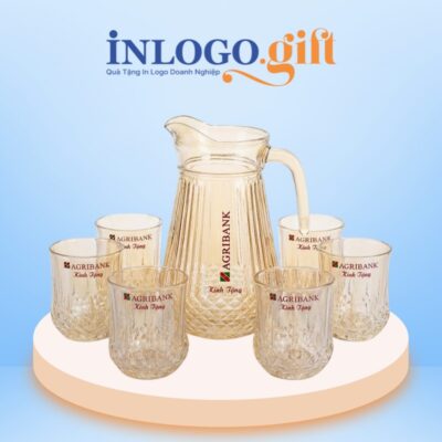Bộ bình cốc thủy tinh in logo đáy kim cương BBL-01