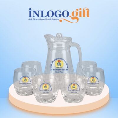 Bộ bình cốc thuỷ tinh  in logo quà tặng Đại hội thương hiệu Delisoga BBL-05