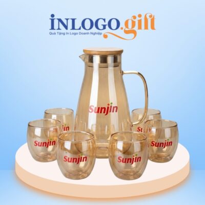 Bộ bình cốc thủy tinh in logo dáng bầu BBL-03