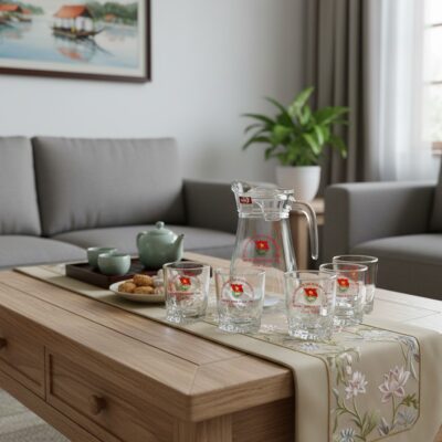 Bộ Bình Cốc Thủy Tinh In Logo Đại Hội - Quà Tặng Đẳng Cấp