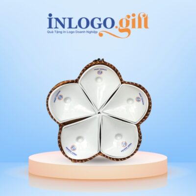 Khay mứt in logo 5 cánh hoa khế màu trắng KM-15