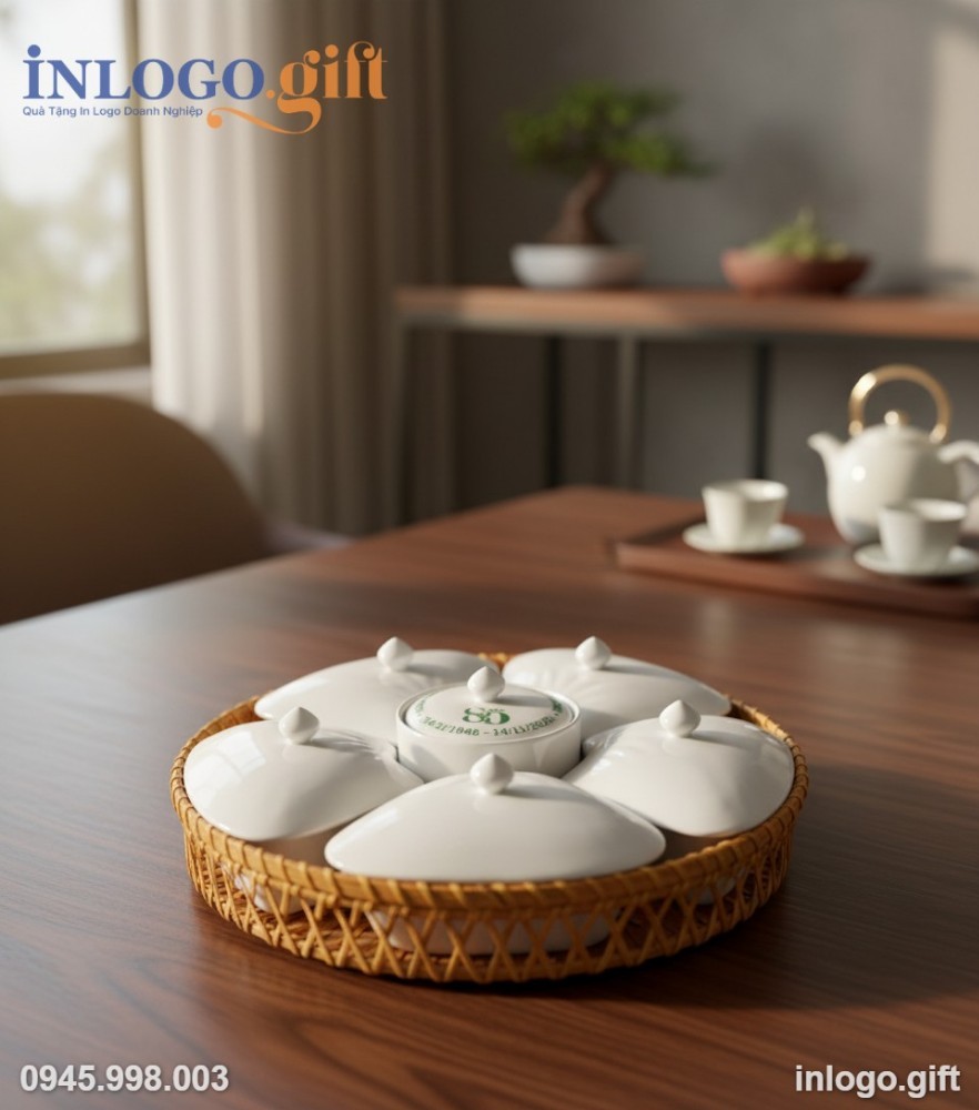 Bộ khay mứt quà tặng kèm khay mây tinh tế