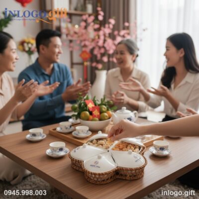 Khay Mứt Gốm Bát Tràng In Logo | Quà Tặng Tết Doanh Nghiệp