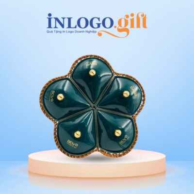 Khay mứt in logo 5 cánh hoa khế màu xanh lá đậm KM-09
