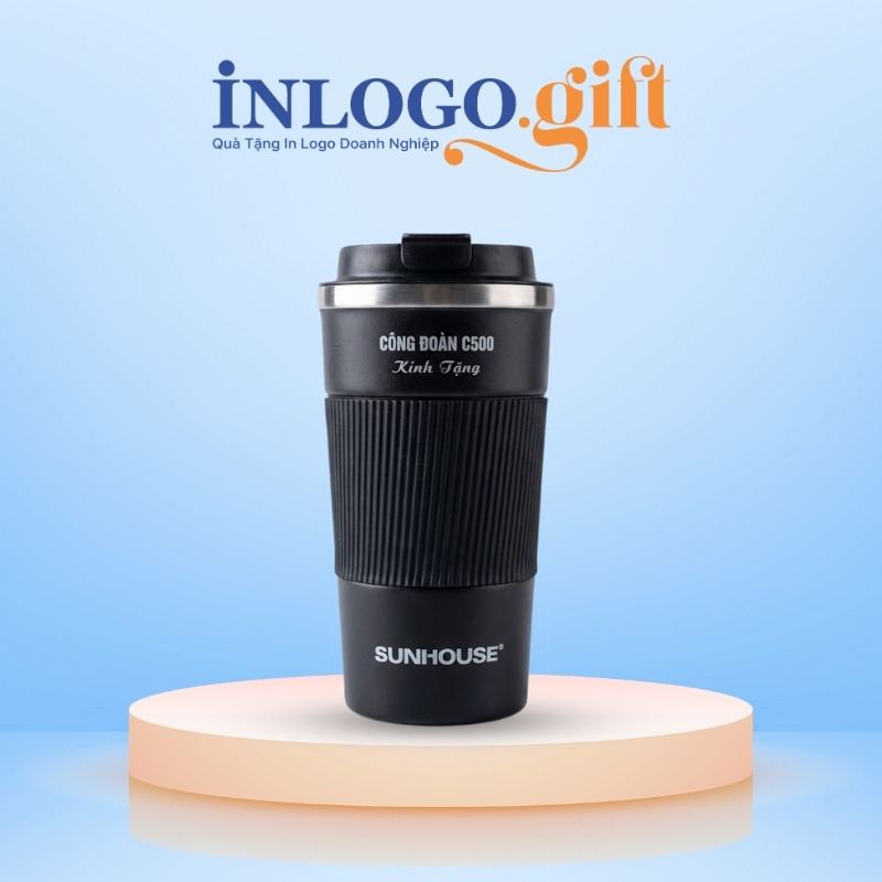 Ly giữ nhiệt in logo thương hiệu Sunhouse màu đen dung tích 500ml