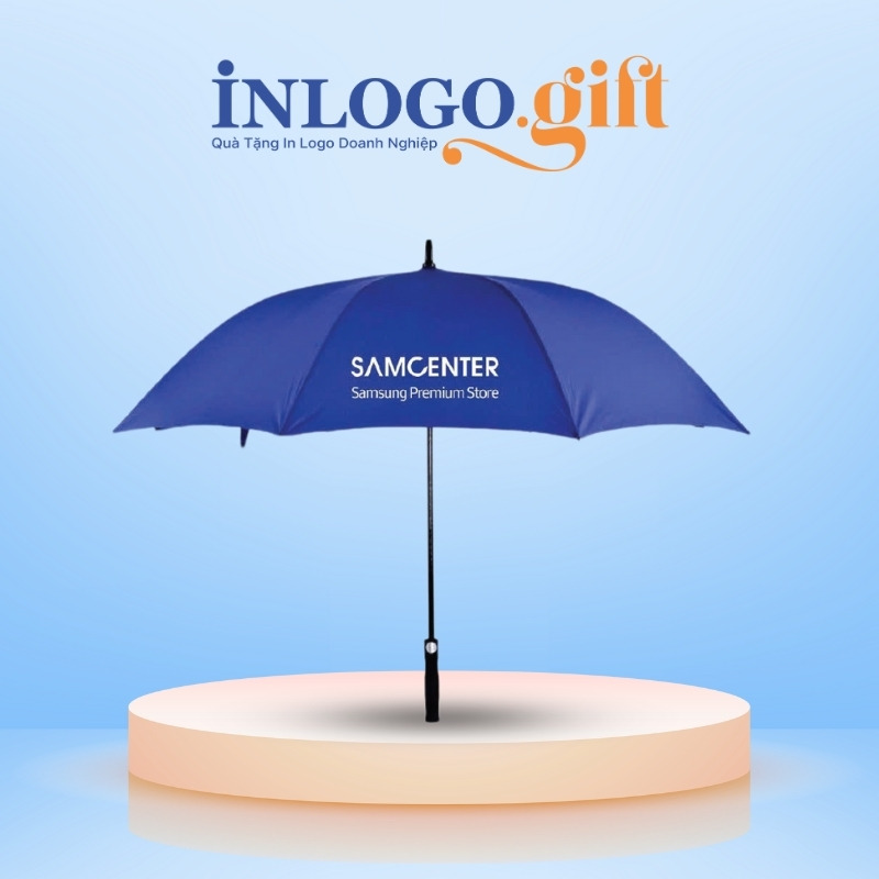Ô dù in logo cán thẳng màu xanh dương bán kính 75cm