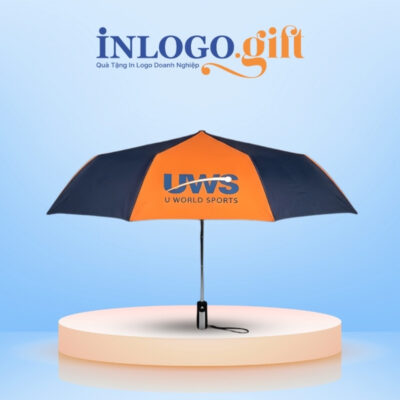 Ô dù in logo gấp 3 tự động 1 chiều màu cam xen kẽ xanh dương OD-07