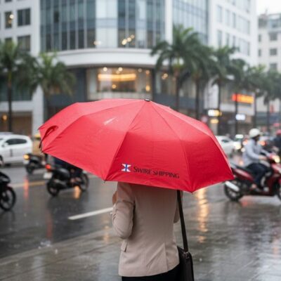 Ô Dù In Logo Gấp 3 Tự Động 2 Chiều Màu Đỏ - Quà Tặng Công Ty