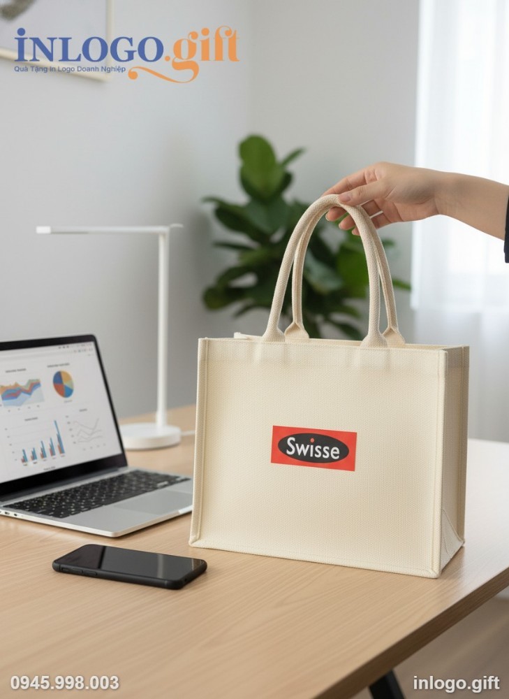 So sánh kích thước thực tế của túi cói in logo