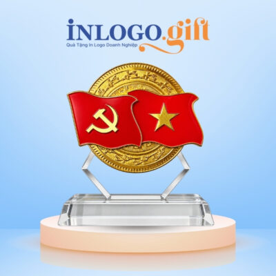 Biểu trưng Lửa Việt chất liệu pha lê mặt tròn mạ vàng cao cấp KNC-14