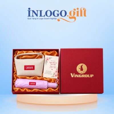 Bộ giftset quà tặng in logo 2 món gồm túi cói và dù gấp 3 tự động 2 chiều BCS-47